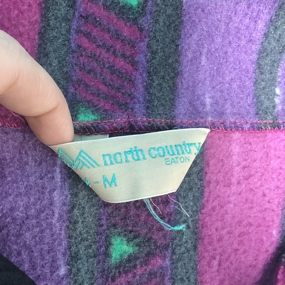 Vintage North Country 90s Purple Magenta Blue Southwestern Fleece T Snap Size M - Picture 5 of 8